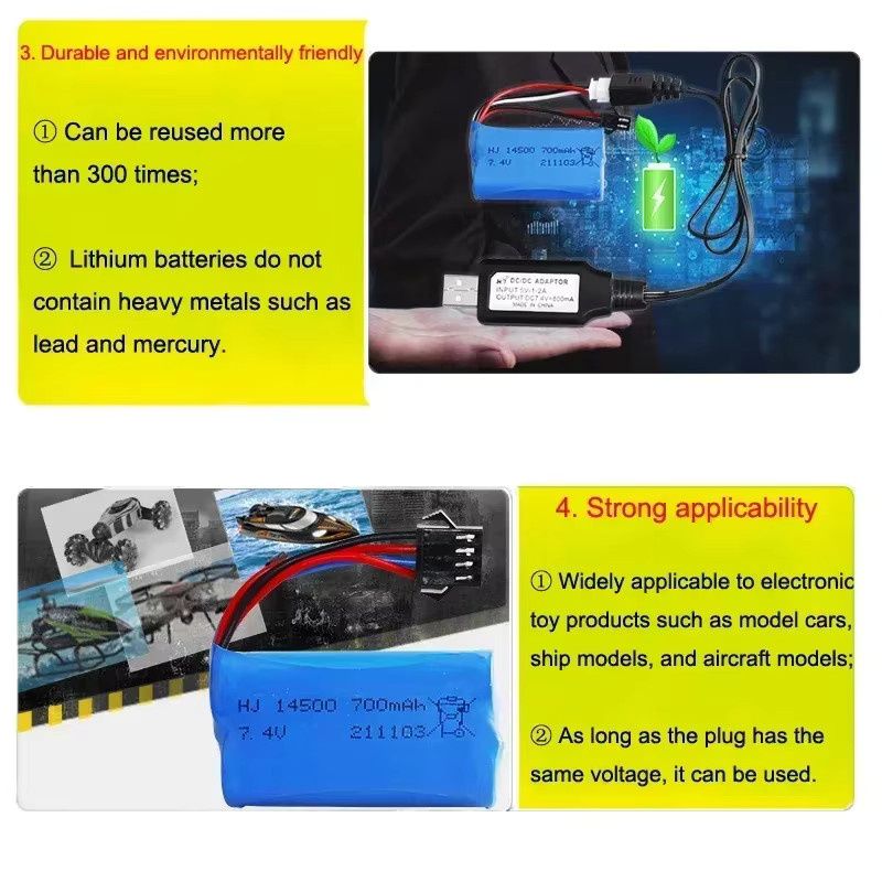YTBNA Li-Ion Akku 14500 7,4 V 2S 700 mAh 15C Lipo-Batterie in Blau für RC Autos, Boote und Geländewagen - Bild 3