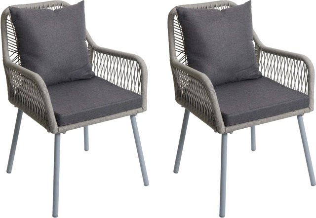 PROREGAL Gartenstuhl 2er-Set aus Aluminium in Grau mit UV-beständigen Sitz- und Rückenpolstern, B/T/H: 81 x 54 x 62 cm - Bild 1