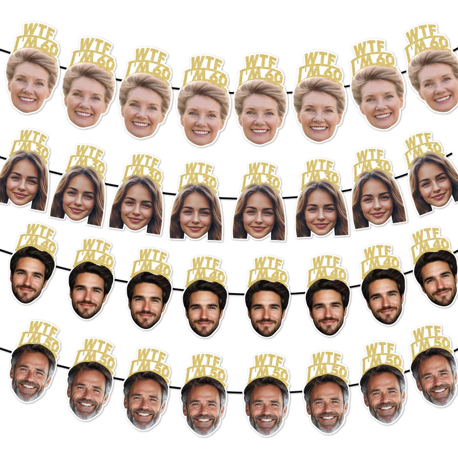 Personalisierte Geburtstag Party Banner mit Foto Gesicht aus Papier in Gold von joy-enlife - Bild 2