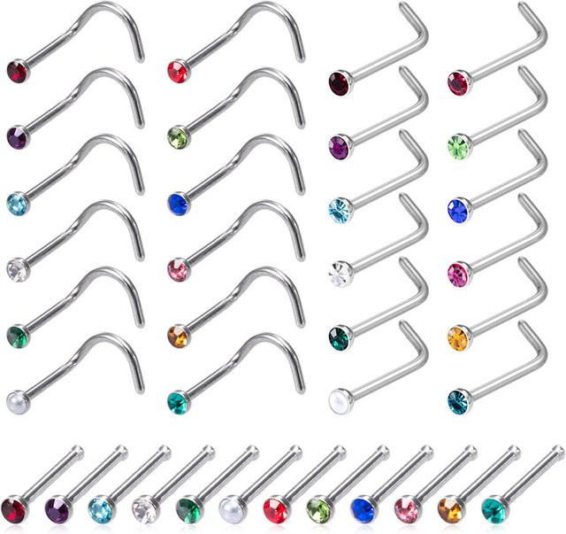 HONGTU BOBY JEWELRY Nasenstecker Ringe, Edelstahl, Zirkonia, Bunt, Damen - Bild 1