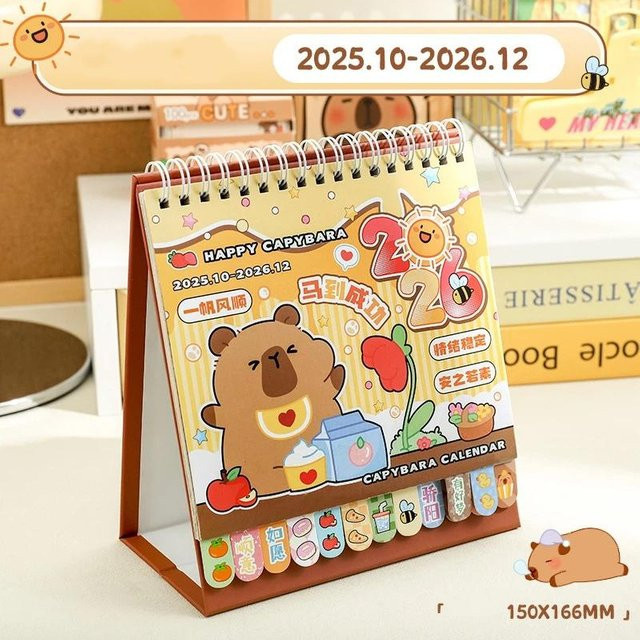 Kawaii Schreibtischkalender von Binchi Outdoor Product mit Capybara und Panda Motiv in Multicolour für Büro und Zuhause - Bild 1
