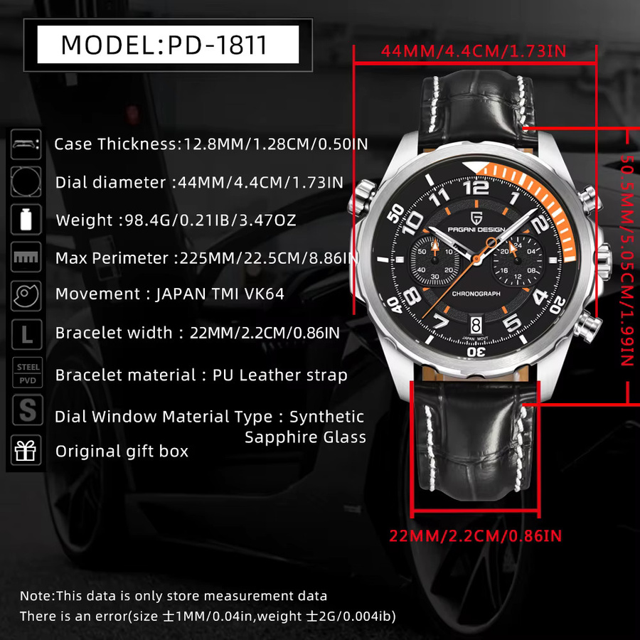 Pagani Design Armbanduhr, Quarz, Edelstahl, Saphirglas, Herren - Bild 3