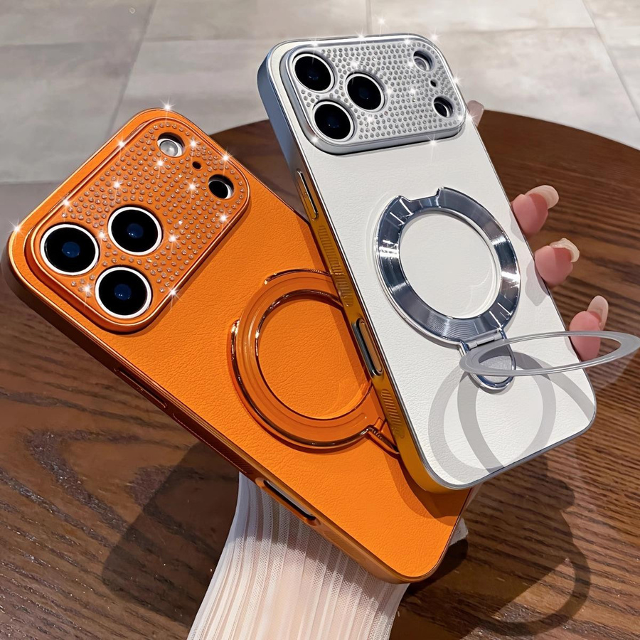 Glitzer Diamant Handyhülle aus PU Leder mit Ständer für Apple iPhone 16 15 14 13 Pro Max Plus in Orange - Bild 2