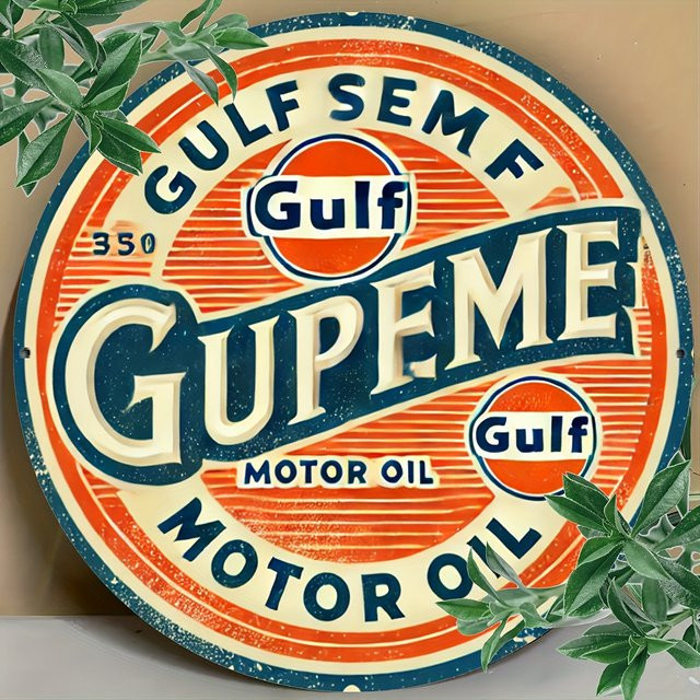 Potdemiel Gulf Oil Retro-Metallbild, kreisförmiges Aluminiumgemälde, Multicolour, Durchmesser: 19,81 cm - Bild 1