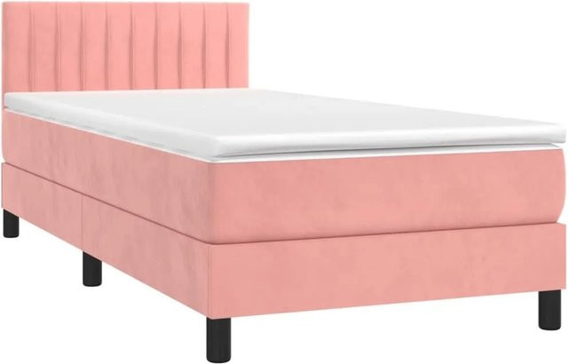 vidaXL Boxspringbett mit Matratze in Rosa, Samt, mit LED-Unterbettbeleuchtung und USB-Ladeanschluss, Hybrid-Bett mit Taschenfederkern, B/T/H: 90 x 200 x 78 cm - Bild 1