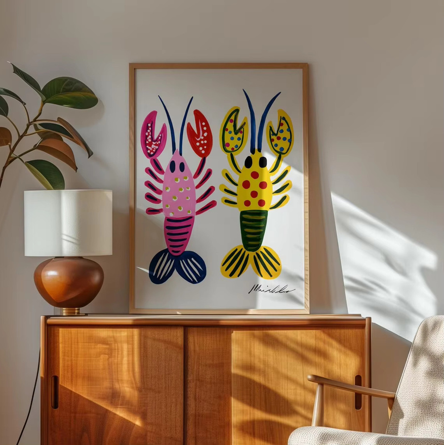 Ramed Hummer Wandkunstdruck als maritimes Tierposter in Mehrfarbig - Bild 3