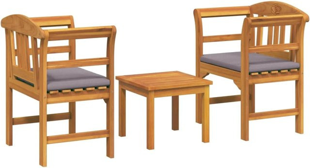vidaXL Gartenrosen-Lounge-Set 3-teilig aus Massivholz Akazie mit Kissen in Dunkelgrau - Bild 1