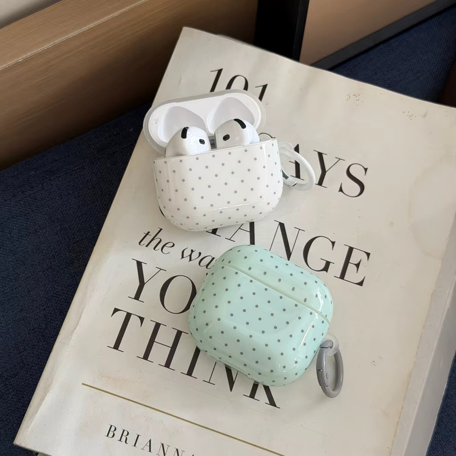 Glänzende Polka Dot Kopfhörer-Schutzhülle für Apple AirPods 1, 2, 3, 4 und Pro/Pro 2 in Grau und Weiß - Bild 2