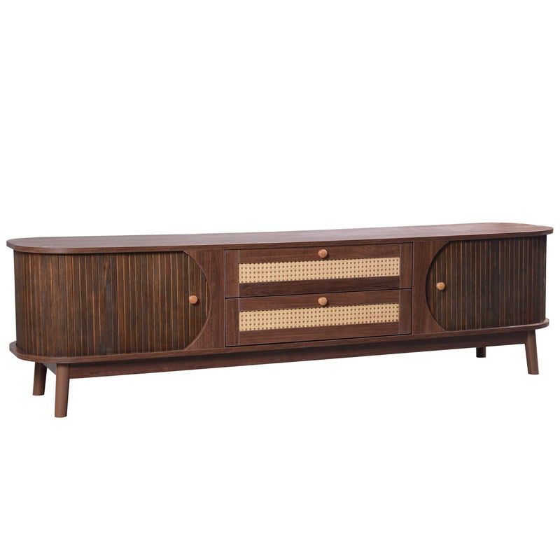 Aosom Fernsehschrank aus Massivholz mit Rattanseiten im Landhausstil, braun, B/T/H: 170 x 39,5 x 46 cm - Bild 2