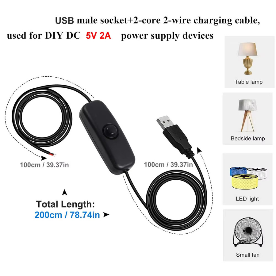 USB-C auf 2-poliges DC-Ladekabel mit Ein/Aus-Schalter, Schwarz, Länge: 2 m - Bild 3