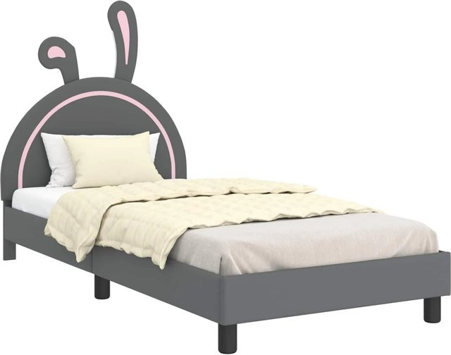 vidaXL Kinderbettgestell mit Kopfteil und Seitenfächern in Hellgrau, B/T/H: 90 x 200 x 103 cm (Höhe: 103 cm) - Bild 1