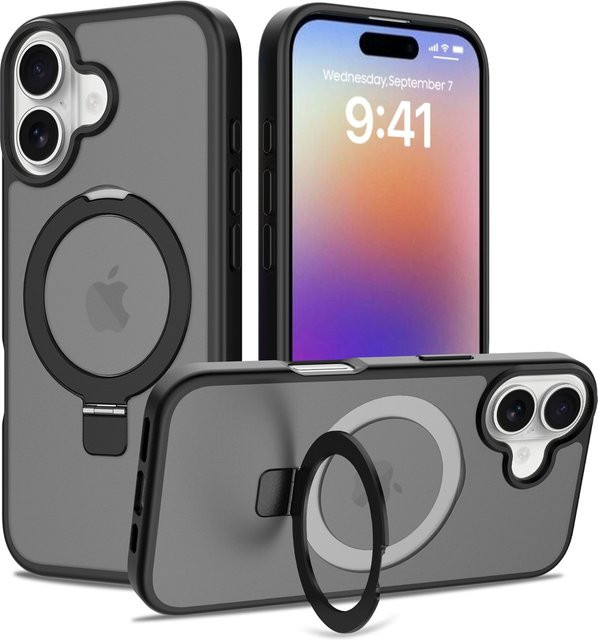 Kumonkey Handyhülle für iPhone 17 mit Ständer, MagSafe kompatibel, stoßfest und mattiert, Farbe: Transparent/Lila - Bild 1