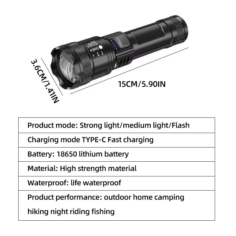 Heinast XHP50 Handheld-LED-Taschenlampe mit Zoomfunktion und Powerbank-Funktion, 300 lm, Schwarz - Bild 5