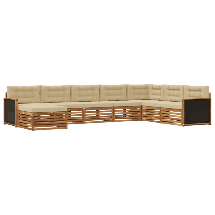 vidaXL Outdoor-Sofagarnitur in U-Form aus Akazienholz mit 8 Kissen in Natur und Beige - Bild 2