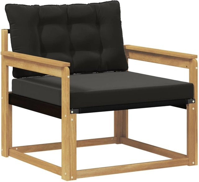 vidaXL Outdoor-Sofagarnitur aus massivem Akazienholz und Textilene in Weiß-Schwarz mit Sitz- und Rückenkissen - Bild 1