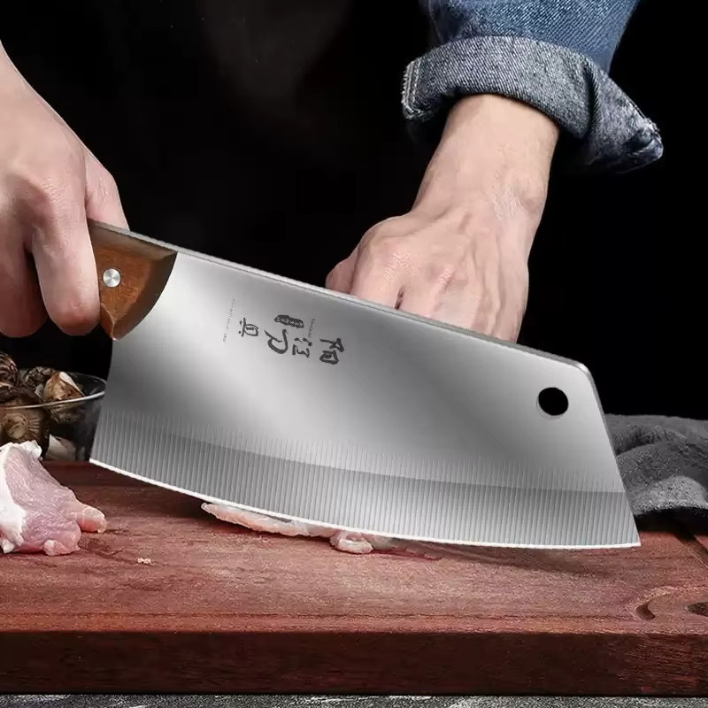 XIAOTIANLAI Chinesisches Kochmesser aus Edelstahl in Silber mit Holzgriff zum Schneiden von Fleisch und Zerteilen von Knochen - Bild 4