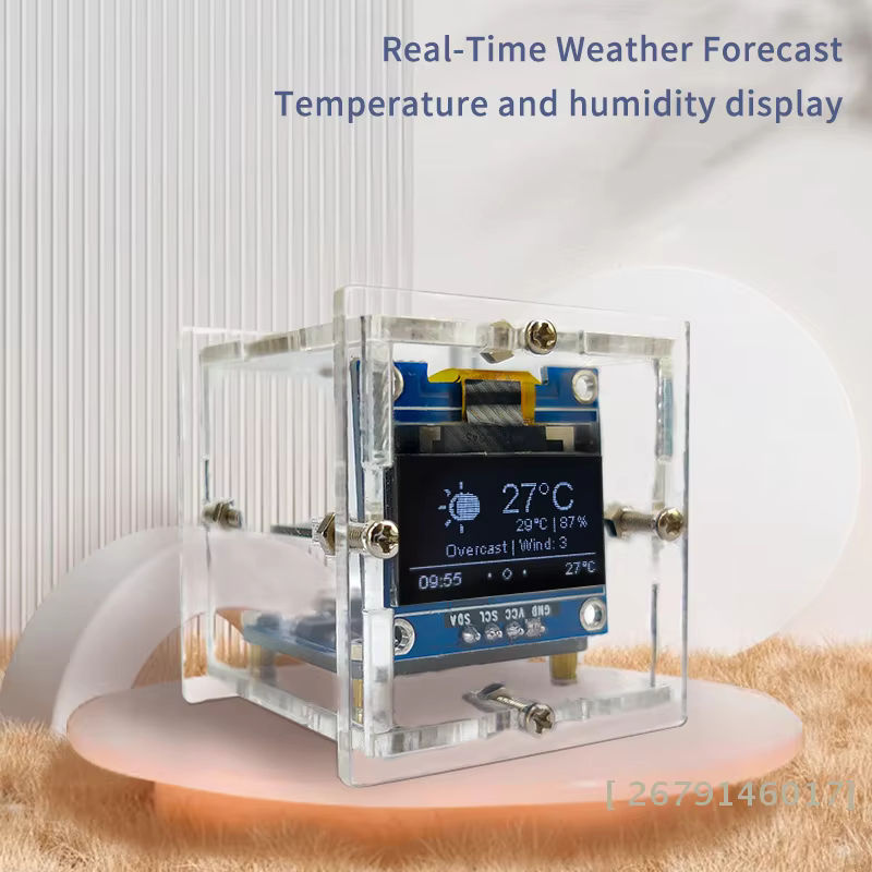 KOQZM ESP8266 MINI WLAN Digitaluhr und Wetterstation als DIY Lötset aus transparentem Kunststoff - Bild 2