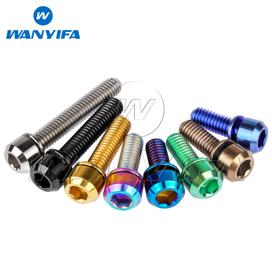 Wanyifa Titanschraube mit Sechskantkopf und integrierter Unterlegscheibe für Fahrradlenkervorbau, Titan, Blau/Mehrfarbig - Bild 2