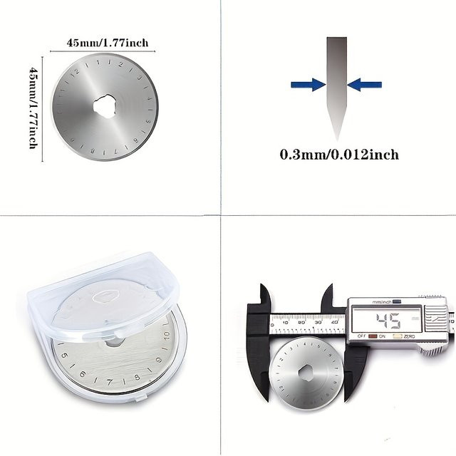 5er Set Rollschneider Klingen aus Carbonstahl in 28mm, 45mm und 60mm für Quilten, Nähen und professionelle Schneiderei, Silber - Bild 1