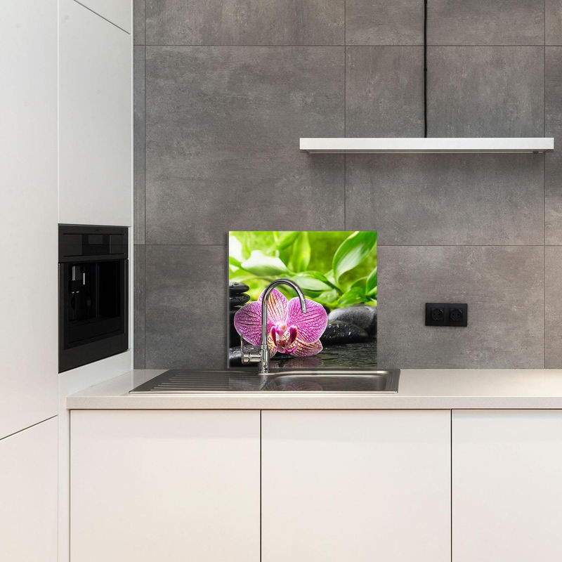 Glaspanel für die Küche mit Orchideen-Design, mehrfarbig, B: 65 cm, H: 60 cm - Bild 1