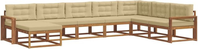 vidaXL Outdoor-Sofagarnitur 8-teilig aus Akazienholz in Natur und Beige mit UV-beständigen Kissen in U-Form - Bild 1