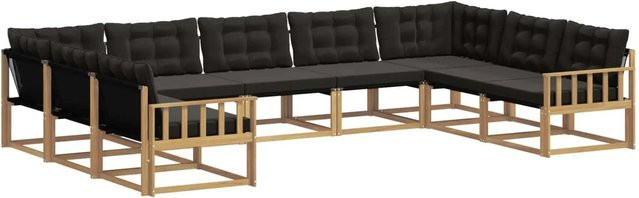 vidaXL Outdoor-Sofagarnitur 9-teilig aus Akazienholz mit Textilene und Kissen in Weiß-Schwarz - Bild 1