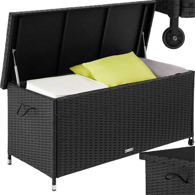 tectake Auflagenbox Kiruna Schwarz mit Rattangeflecht und Hubautomatik, 270 l, B/T/H: 121 x 56 x 60 cm - Bild 1