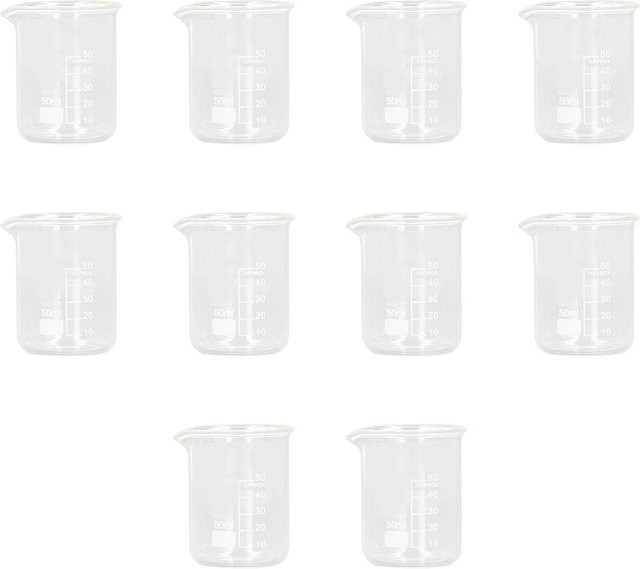10 Stück Laborglasbecher aus Glas mit Skala, 50 ml, transparent/weiß - Bild 1