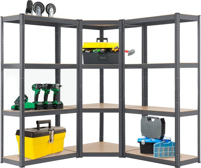 Juskys 3er Metall Regalsystem Easy und Corner in Grau mit 12 MDF Holz Böden für Keller, Garage und Werkstatt - Bild 1