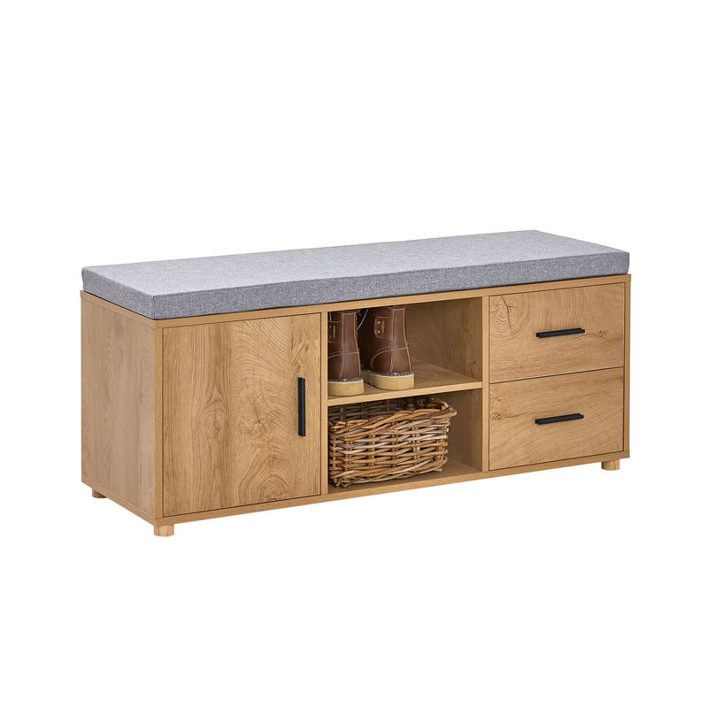 SoBuy Schuhbank FSR148-N in Natur mit 2 Schubladen und 4 Fächern, B/T/H: 76 x 35 x 47 cm - Bild 7