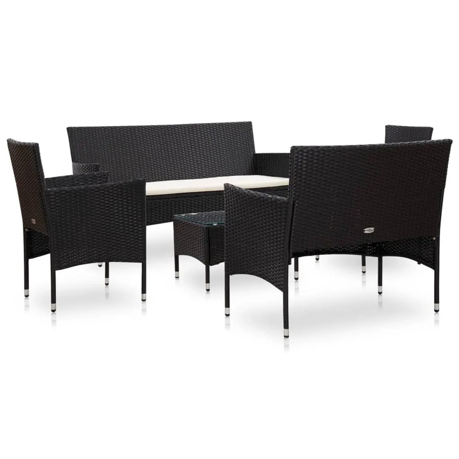 vidaXL 5-tlg Garten-Lounge-Set aus Poly Rattan und Metall in Schwarz mit Auflagen und Glas-Couchtisch - Bild 2