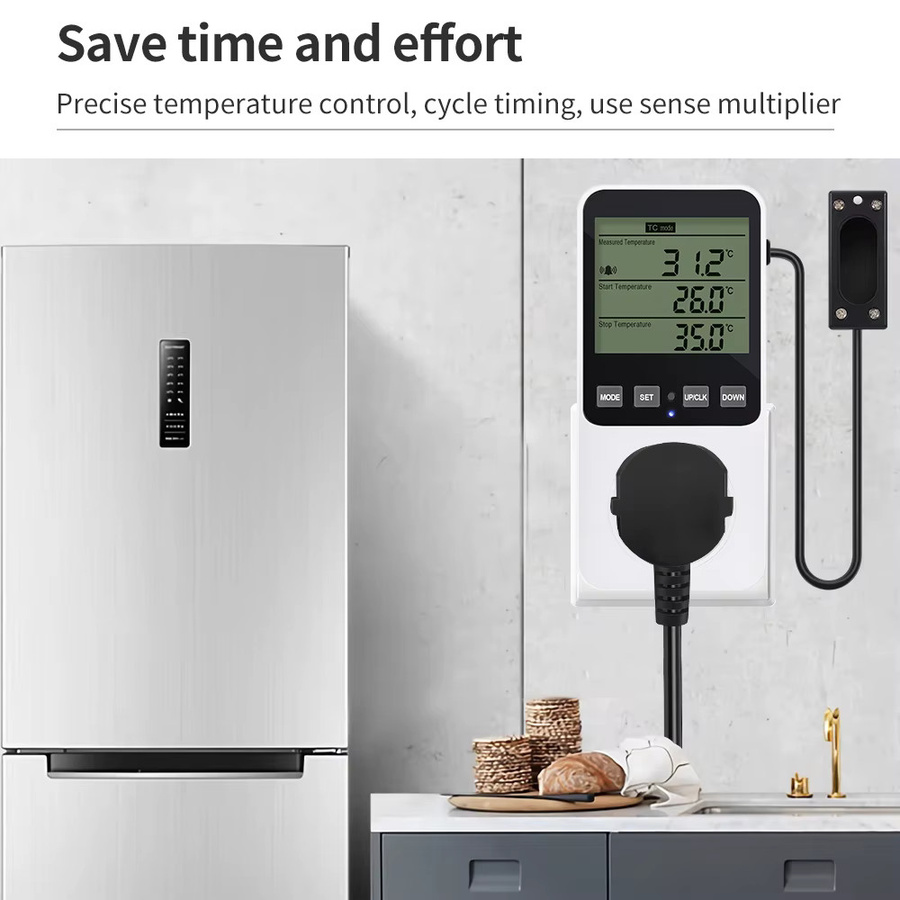 JUANJUAN Digitaler Temperatur-Feuchtigkeitsregler mit LCD-Display und Temperatursensor in Weiß - Bild 3