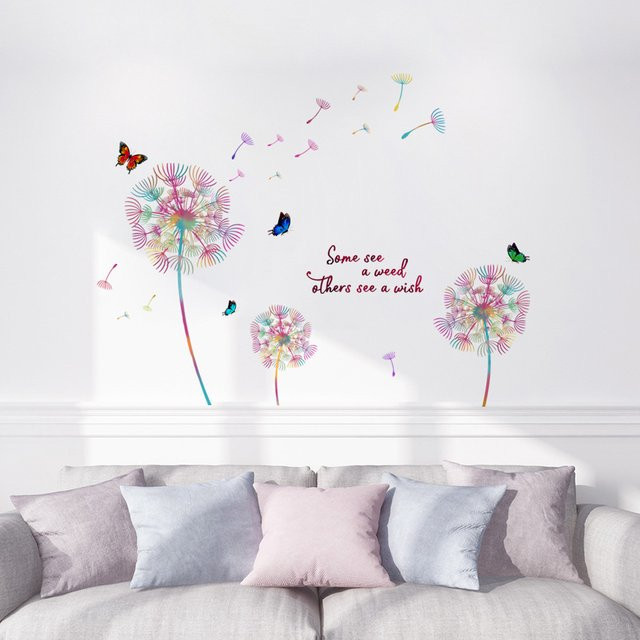 Selbstklebende HonC Wandaufkleber mit Löwenzahn und Schmetterlingen in Multicolor für deine Wohnzimmer- und Schlafzimmerdekoration - Bild 1