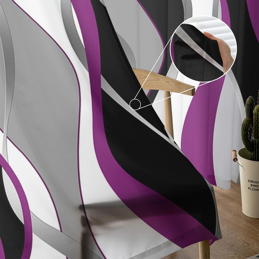 Super Six Voile Gardine mit abstraktem Linien-Design in Lila, transparentes Chiffon-Material, Breite: 135 cm, Höhe: 114 cm - Bild 3