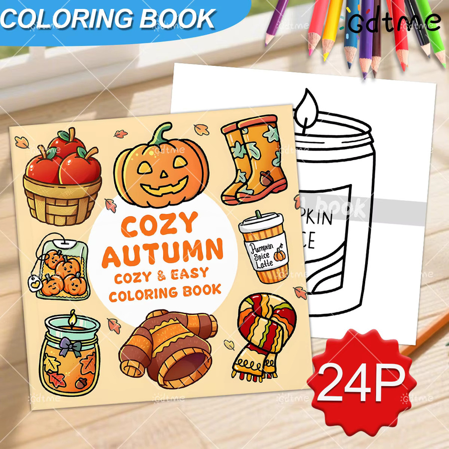 COZY AUTUMN Malbuch für Erwachsene, einfache Muster, mehrfarbig - Bild 2