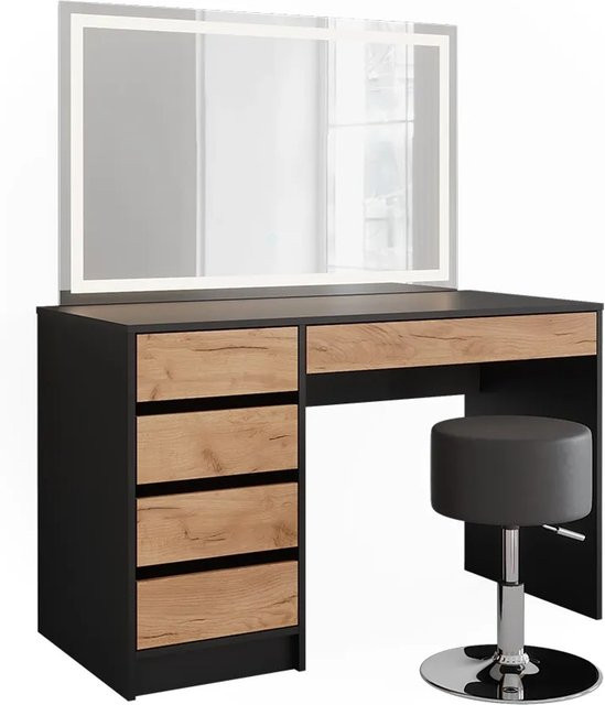 Vicco Schminktisch Sherry mit LED-Spiegel und Hocker in Anthrazit, Gold und Eiche, Breite: 120 cm, Tiefe: 75 cm - Bild 1