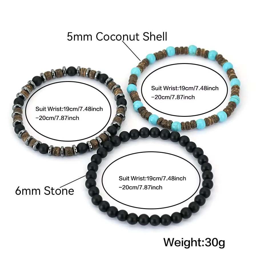 Noter Armband-Set, Kokosnussstein-Perlen, Howlit, Onyx, Lava, Herren, Bunt - Bild 2