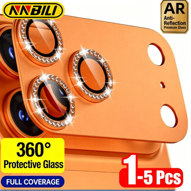 NNBILI Ultra HD Glitzer-Diamant-Metall-Kamerafolie für iPhone 17 Pro Max und 17 Pro in Silber und Orange - Bild 1