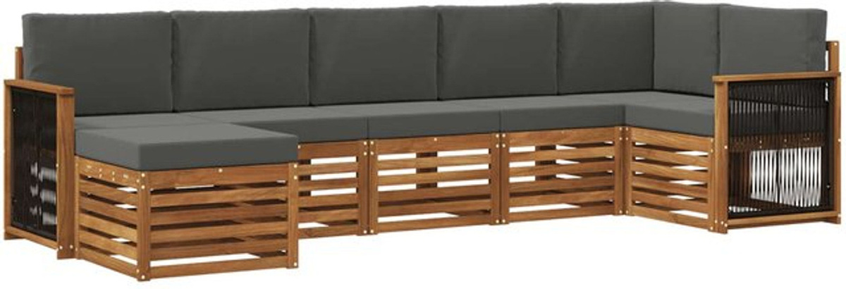 vidaXL Ecksofa Set mit 6 Kissen in Natur und Anthrazit aus Akazie und Polyester, modern und minimalistisch, wendbar - Bild 1