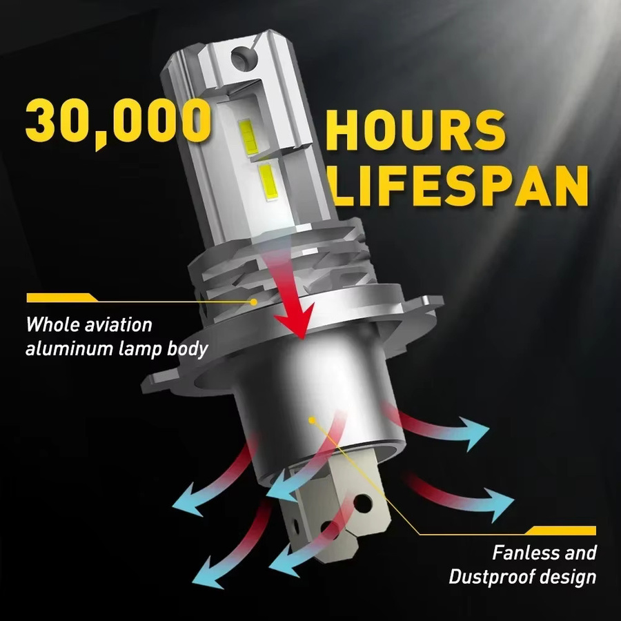 XMSJ LED-Autolampe H7 H4 H11 9005 für Nebelscheinwerfer und Tagfahrlicht, 30000LM, 6500K Weiß, Canbus, 12V Hochleistungs-Scheinwerfer, Silber/Weiß - Bild 2