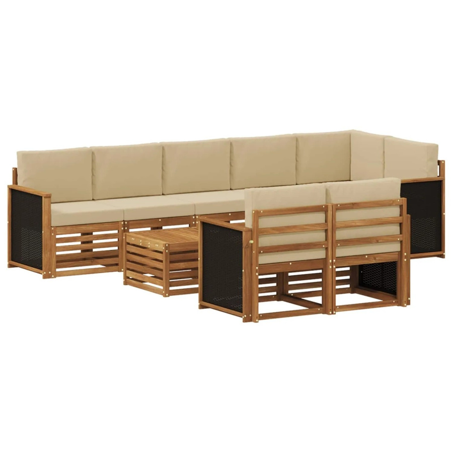 vidaXL Sofagarnitur aus Massivholz Akazie in Braun und Natur-Beige mit modernem Latten-Design - Bild 2