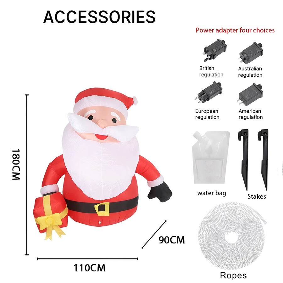 TONGHUANIU Aufblasbarer Weihnachtsmann in einer Geschenkbox mit LED-Beleuchtung, rote Weihnachtsdekoration für Garten und Party, Höhe: 180 cm - Bild 3