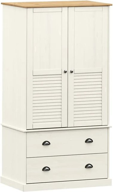 vidaXL Kleiderschrank VIGO Weiß aus Massivholz Kiefer mit Jalousie-Design und integrierten Schubladen, B/T/H: 90 x 55 x 176 cm - Bild 1