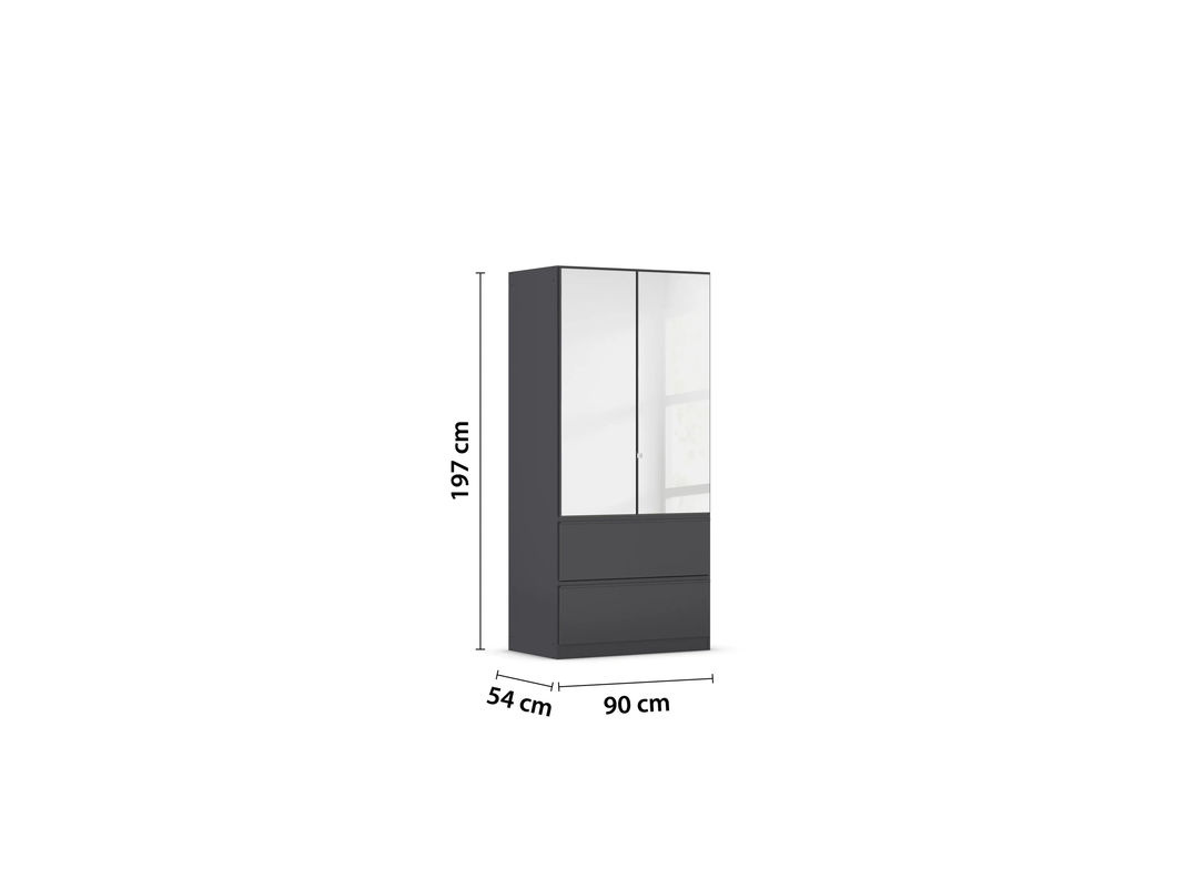 RAUCH BLUE Costa Drehtürenschrank mit Spiegel in Grau Metallic, B: 91 cm, H: 197 cm - Bild 3