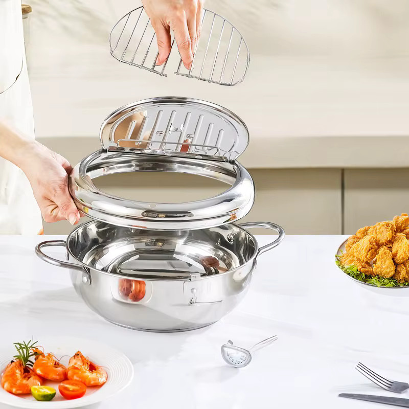 BAIJL Tempura-Fritteuse aus Edelstahl mit Thermometer und Deckel, Silber - Bild 2