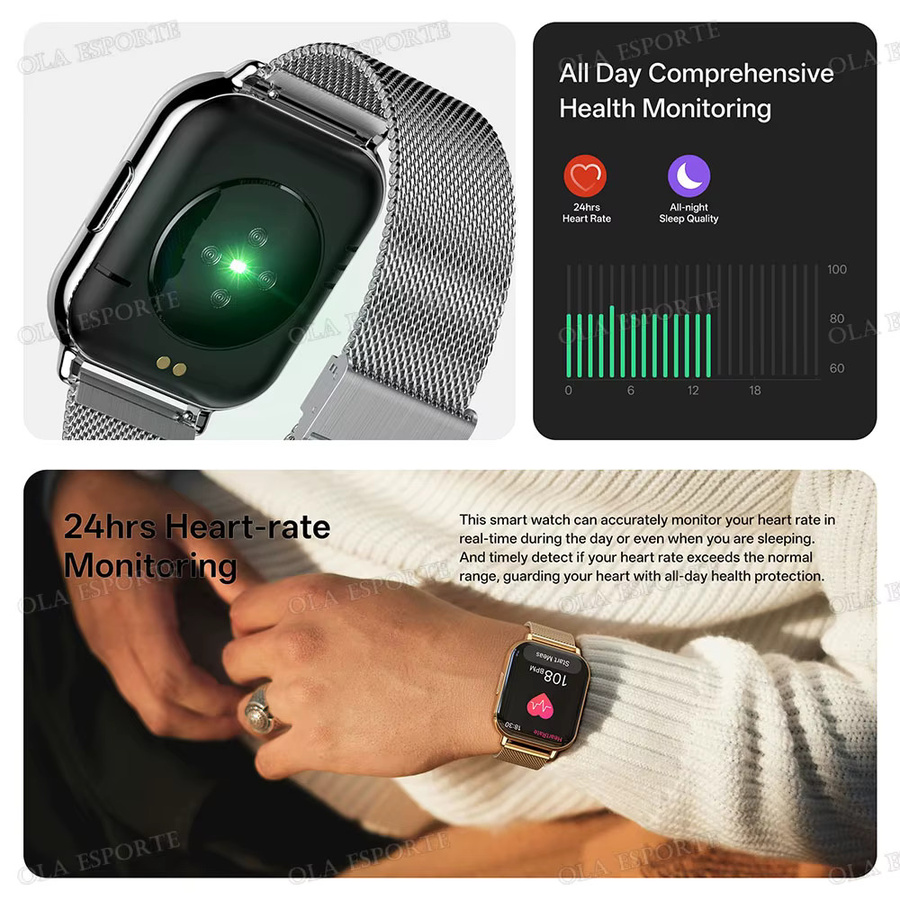 Ola Esporte Smartwatch in Schwarz mit Herzfrequenz-, Blutsauerstoff- und Blutdruckmessung, Schlafüberwachung, Bluetooth-Anruffunktion und Sprachassistent - Bild 2