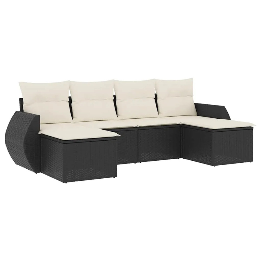 vidaXL 6-teilige Garten-Sofagarnitur aus Poly-Rattan in Schwarz mit Kissen und Stauraum - Bild 2