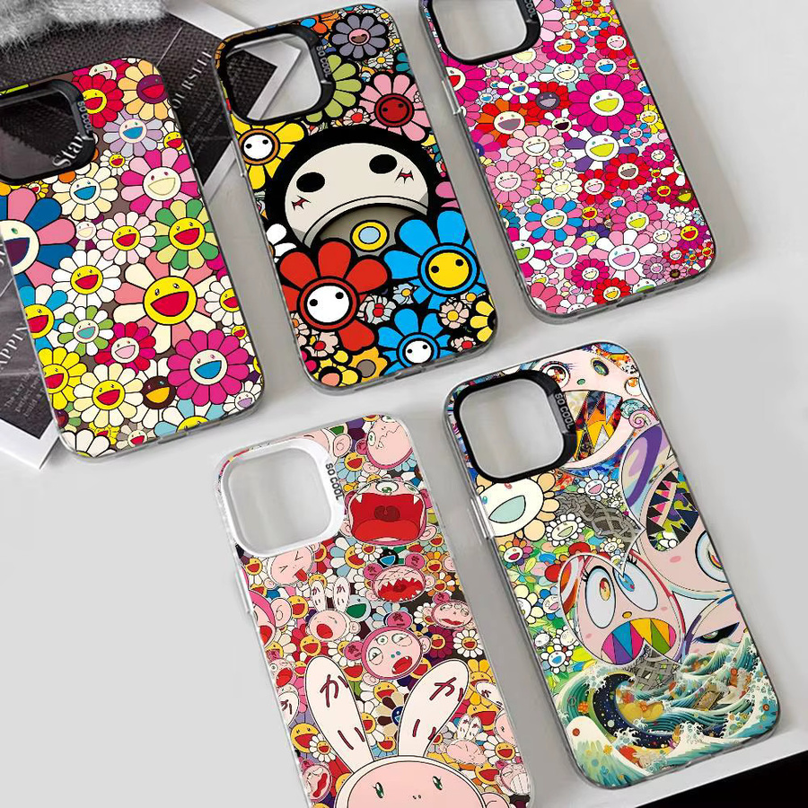 T-Takashi M-Murakami Sunflower Serie Handyhülle für iPhone 17 16 15 14 13 12 11 Pro Max Plus in Bunt und Silber - Bild 2