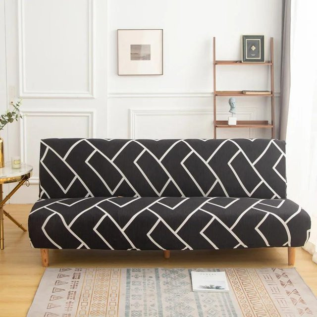 Lanmolife Ärmellose Futon-Sofa-Betthülle aus elastischem Spandex in Schwarz, Waschbare Stretch-Abdeckung für Klappsofas, Größe M (155-185 cm) - Bild 1