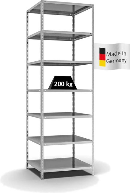 PROREGAL Fachbodenregal Medium-Duty mit 7 Ebenen, verzinkt, Farbe: Silber, H x B x T: 300 x 100 x 80 cm - Bild 1